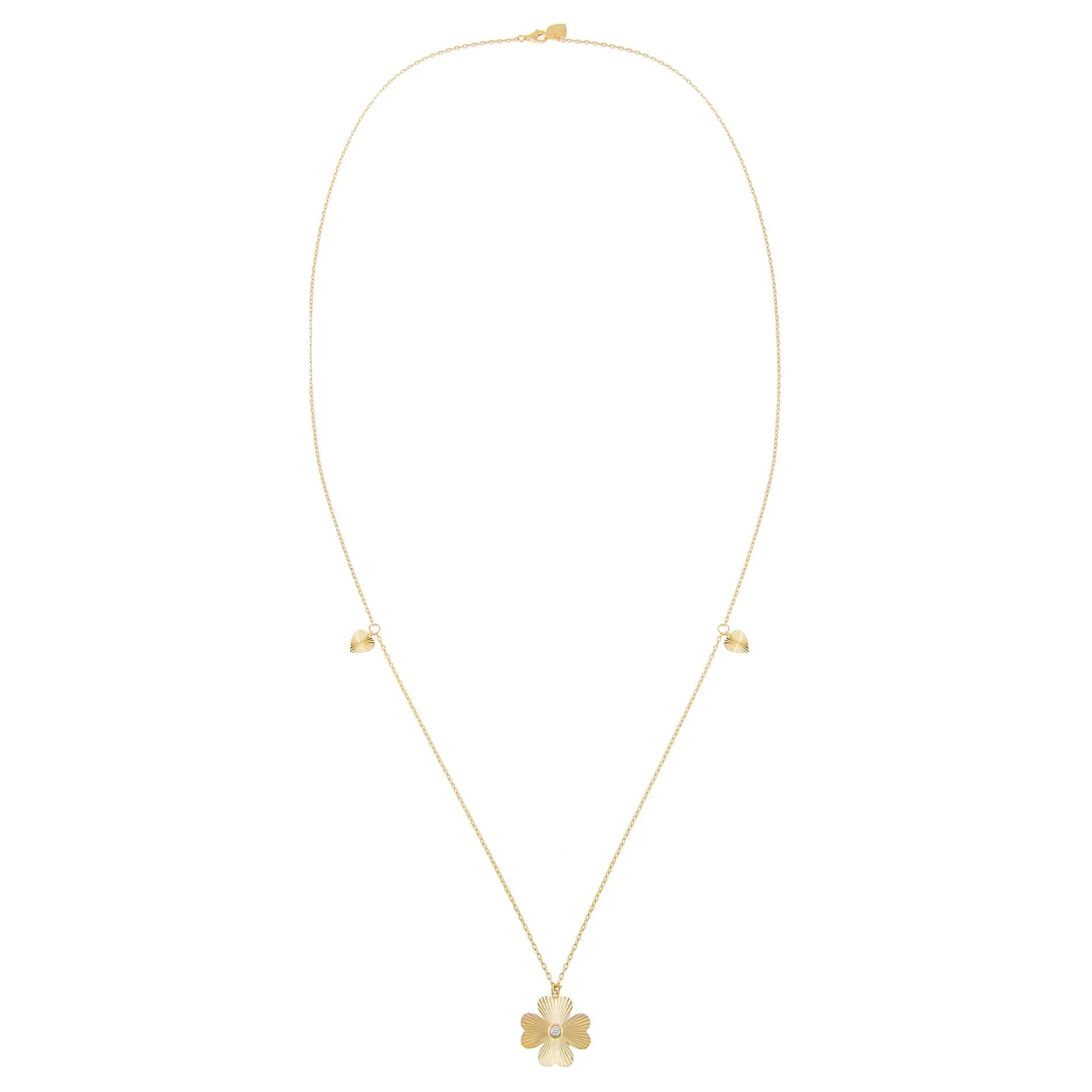 CZ Triple Clover Long Station Necklace