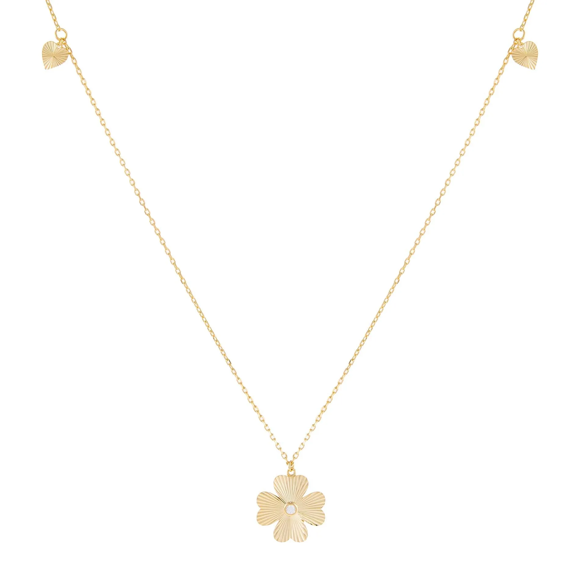 CZ Triple Clover Long Station Necklace