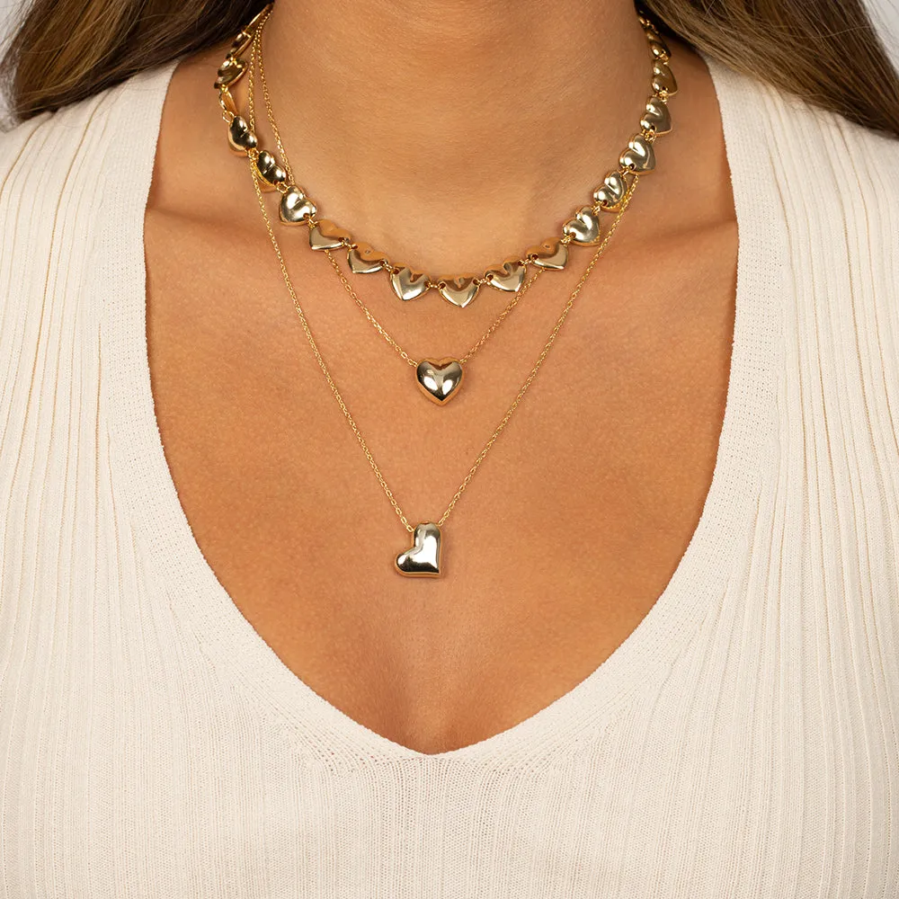 Dangling Sideway Puffy Heart Necklace