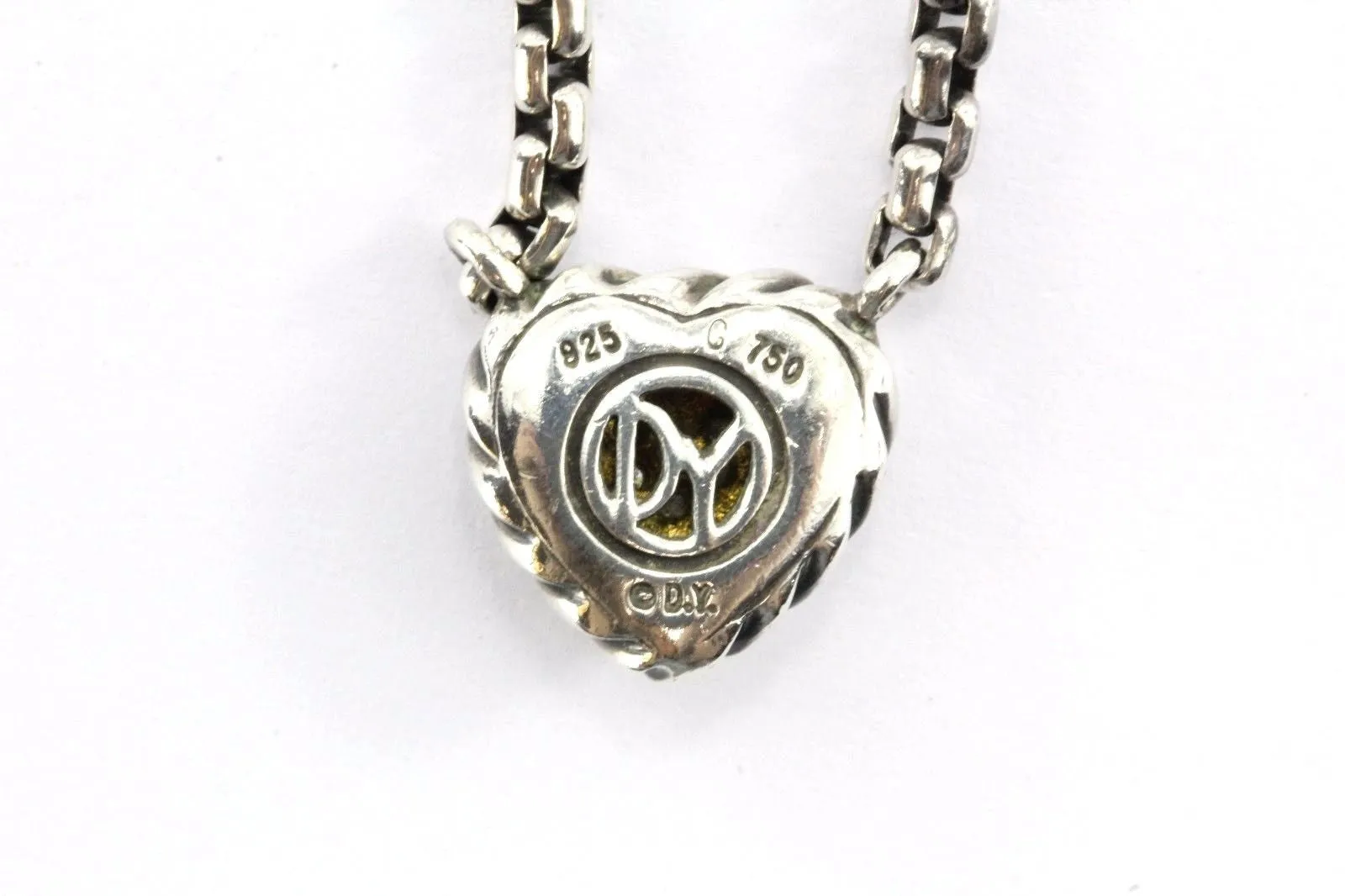 David Yurman Sterling 18k Gold Diamond Heart Cookie Cable Necklace