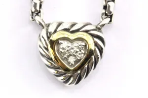 David Yurman Sterling 18k Gold Diamond Heart Cookie Cable Necklace