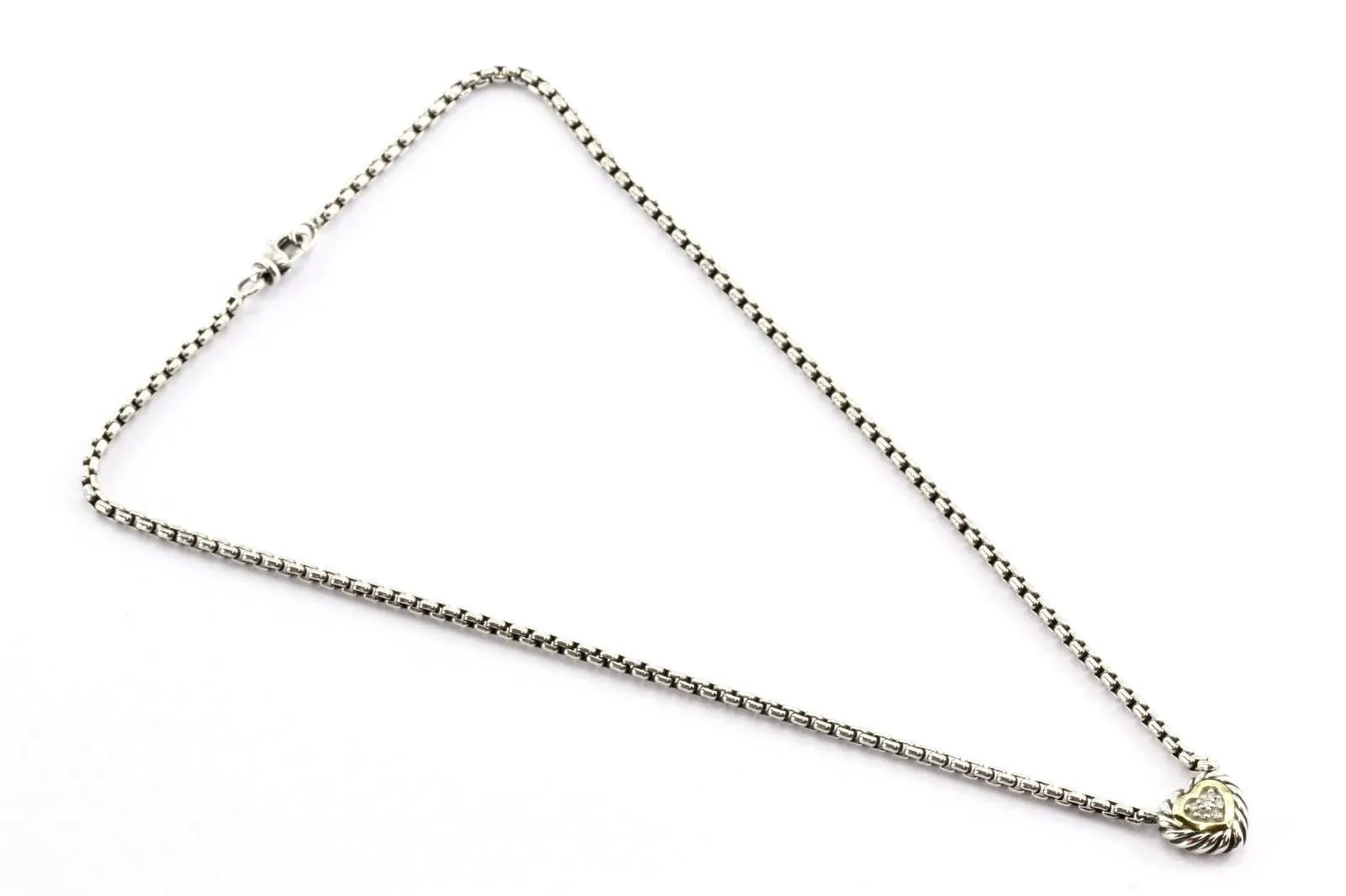 David Yurman Sterling 18k Gold Diamond Heart Cookie Cable Necklace