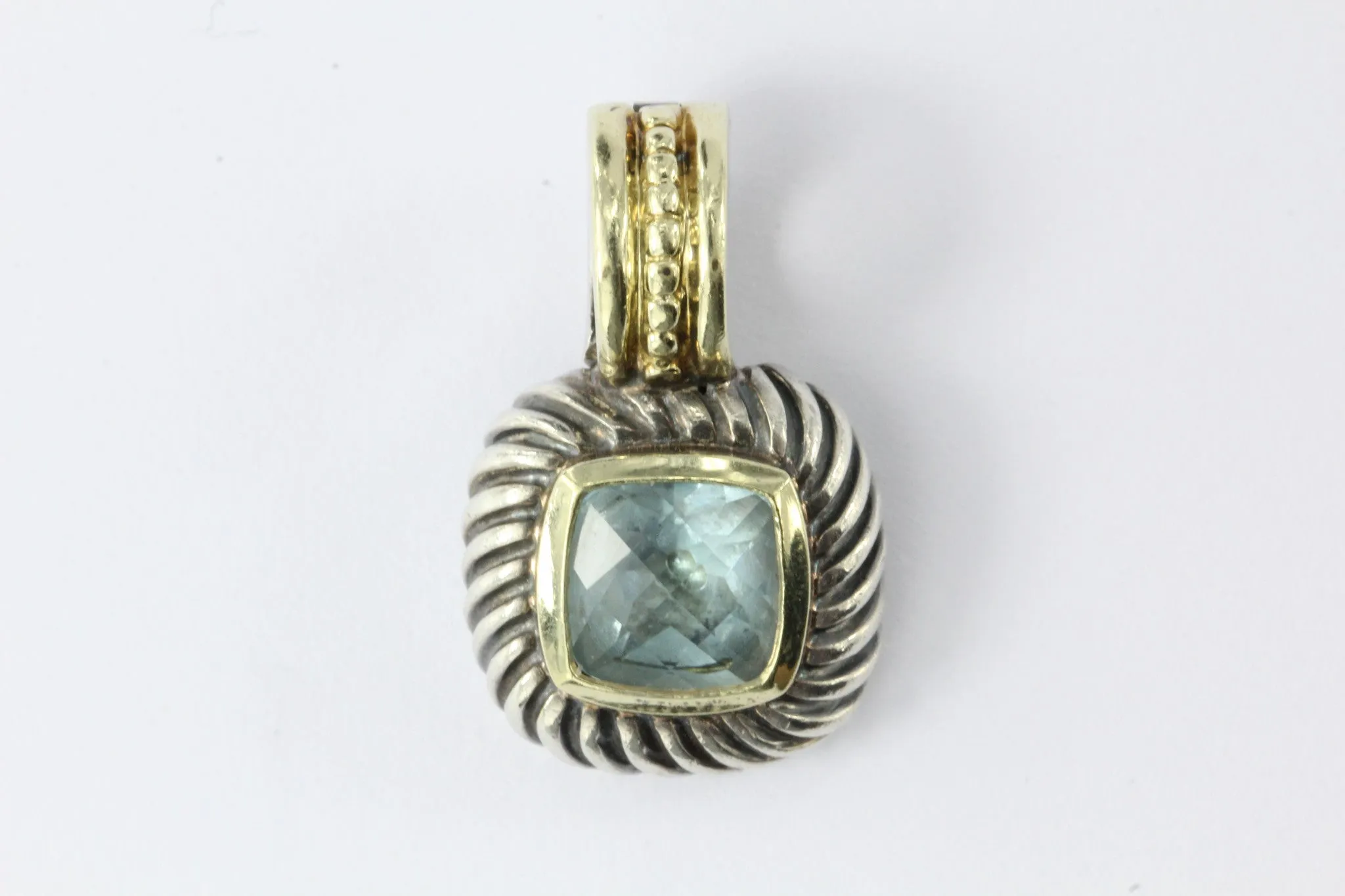 David Yurman Sterling Silver & 14K Gold Swiss Blue Topaz Pendant