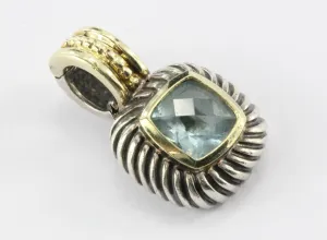 David Yurman Sterling Silver & 14K Gold Swiss Blue Topaz Pendant