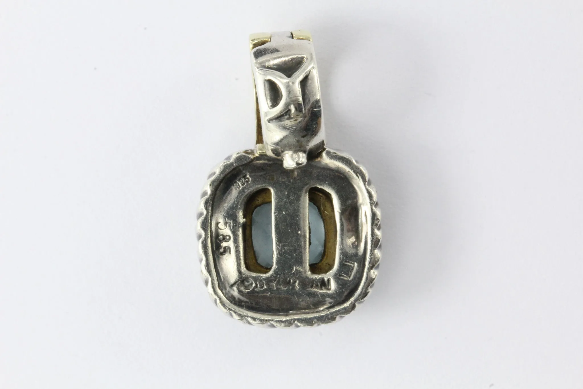 David Yurman Sterling Silver & 14K Gold Swiss Blue Topaz Pendant