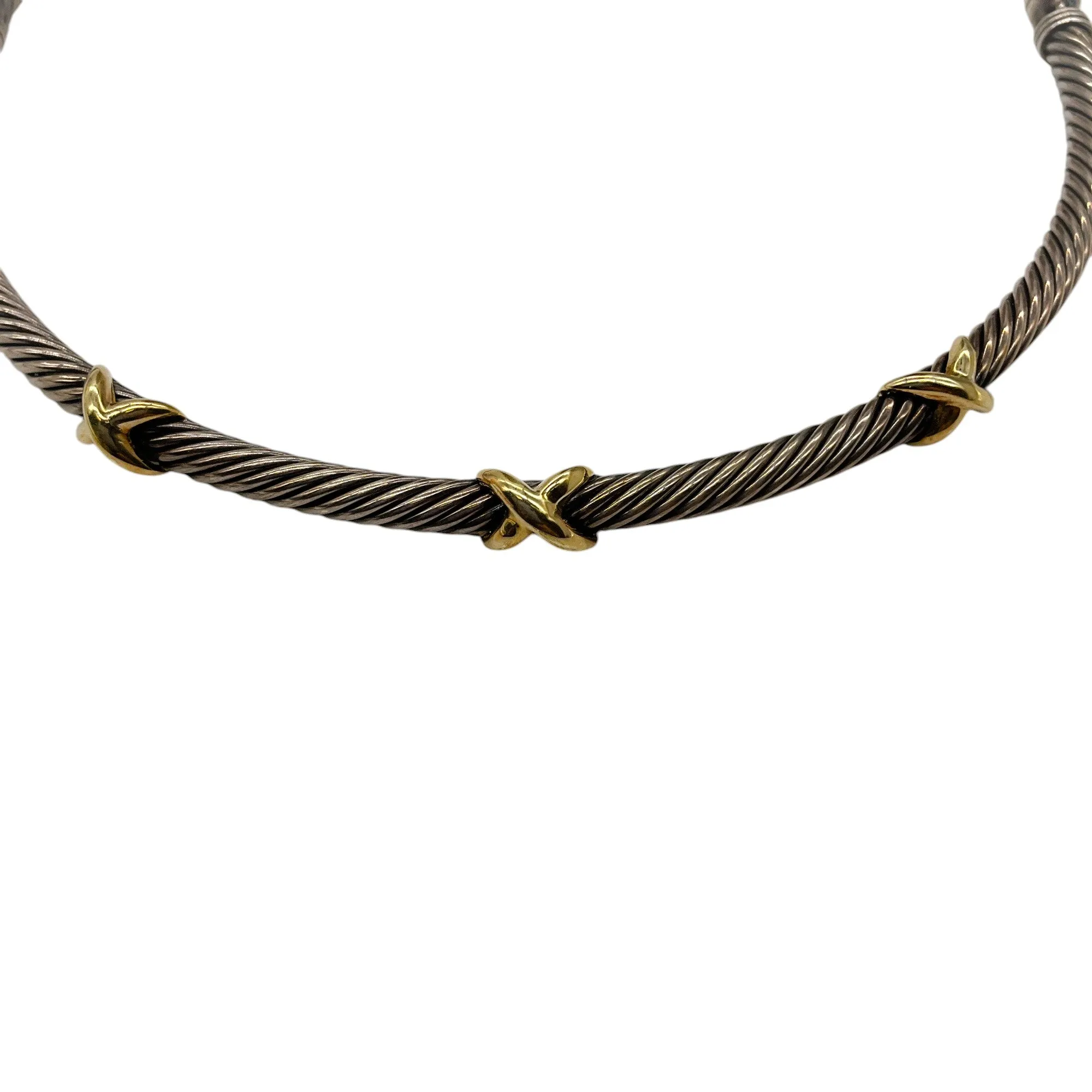 David Yurman Sterling Silver and 14K Gold X Collar Necklace