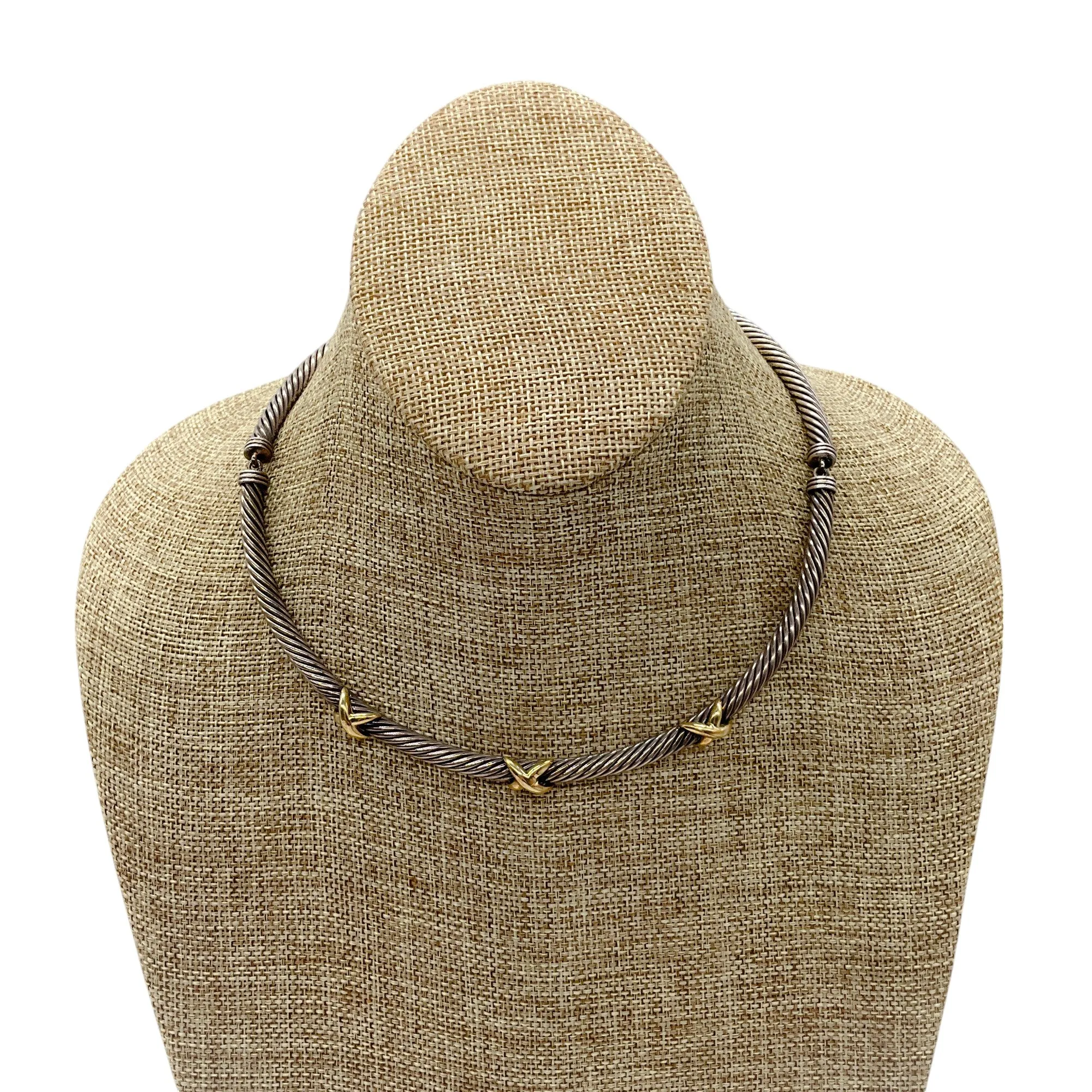 David Yurman Sterling Silver and 14K Gold X Collar Necklace