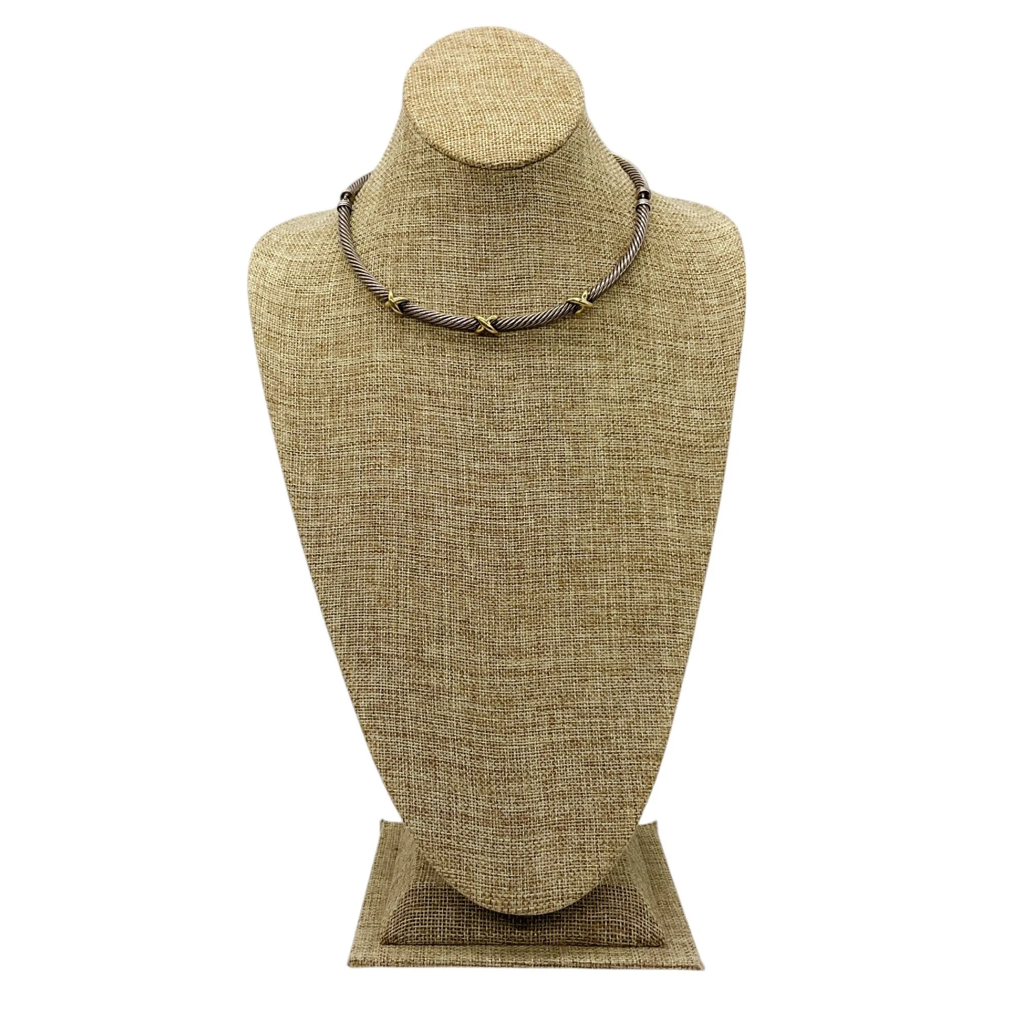 David Yurman Sterling Silver and 14K Gold X Collar Necklace