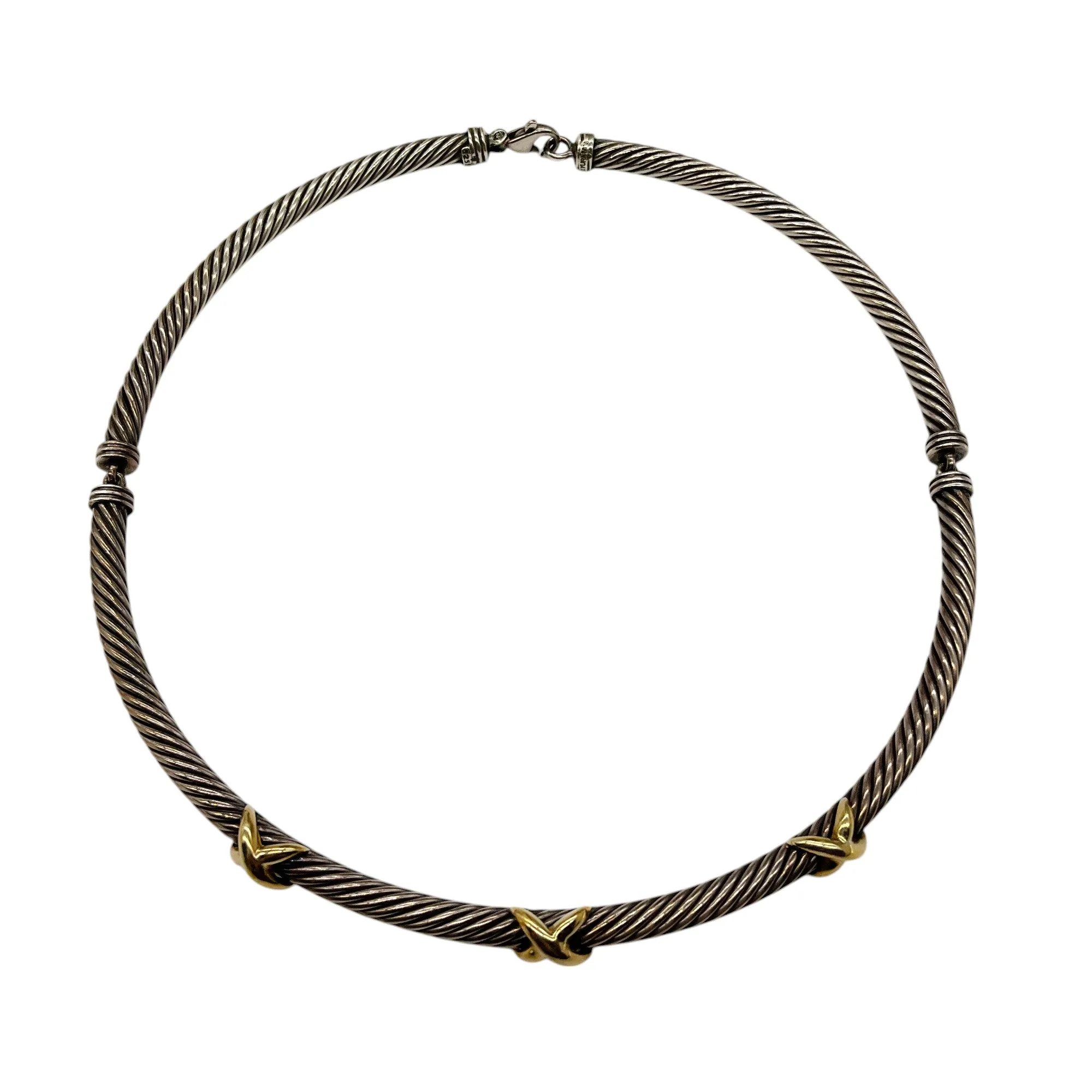 David Yurman Sterling Silver and 14K Gold X Collar Necklace