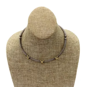 David Yurman Sterling Silver and 14K Gold X Collar Necklace
