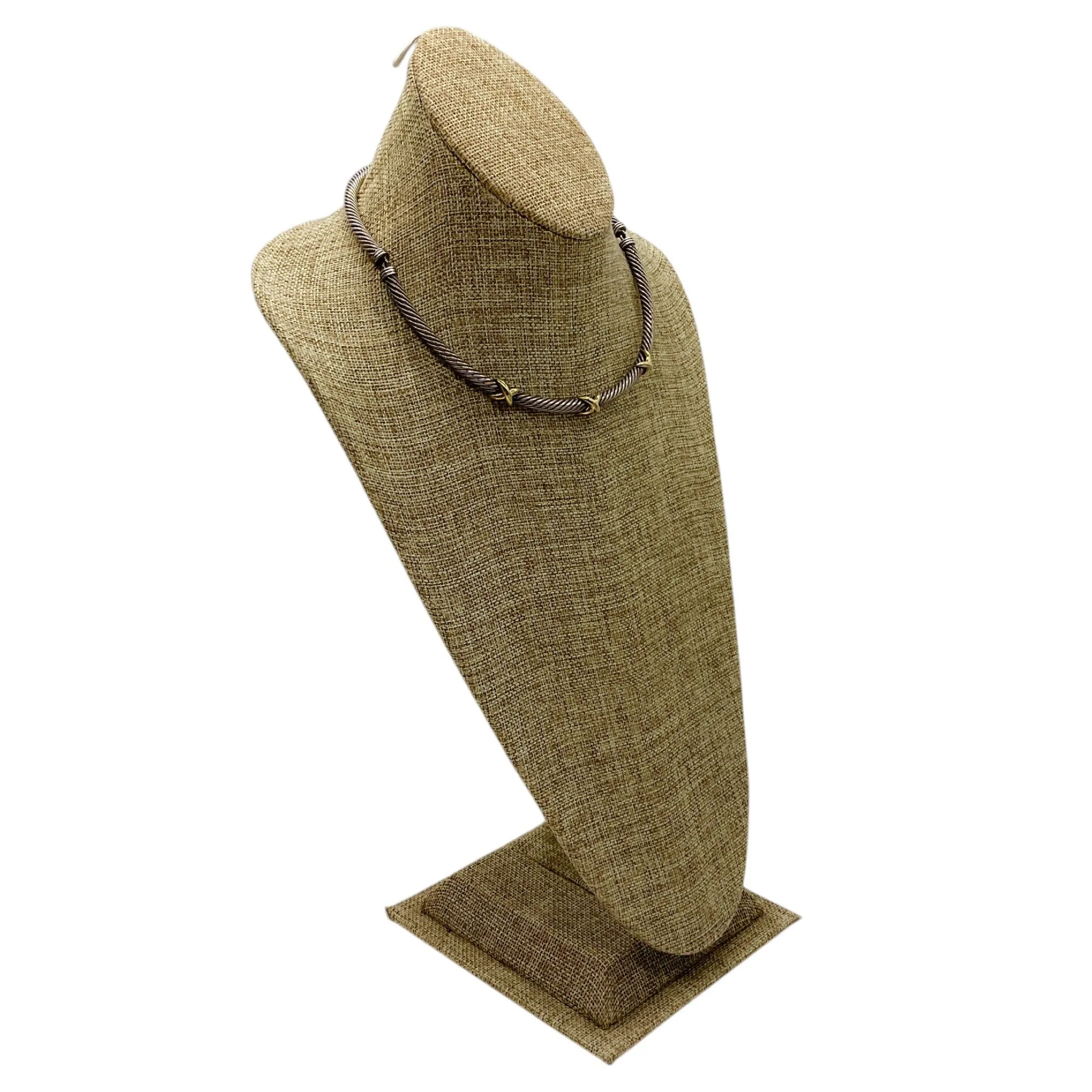 David Yurman Sterling Silver and 14K Gold X Collar Necklace