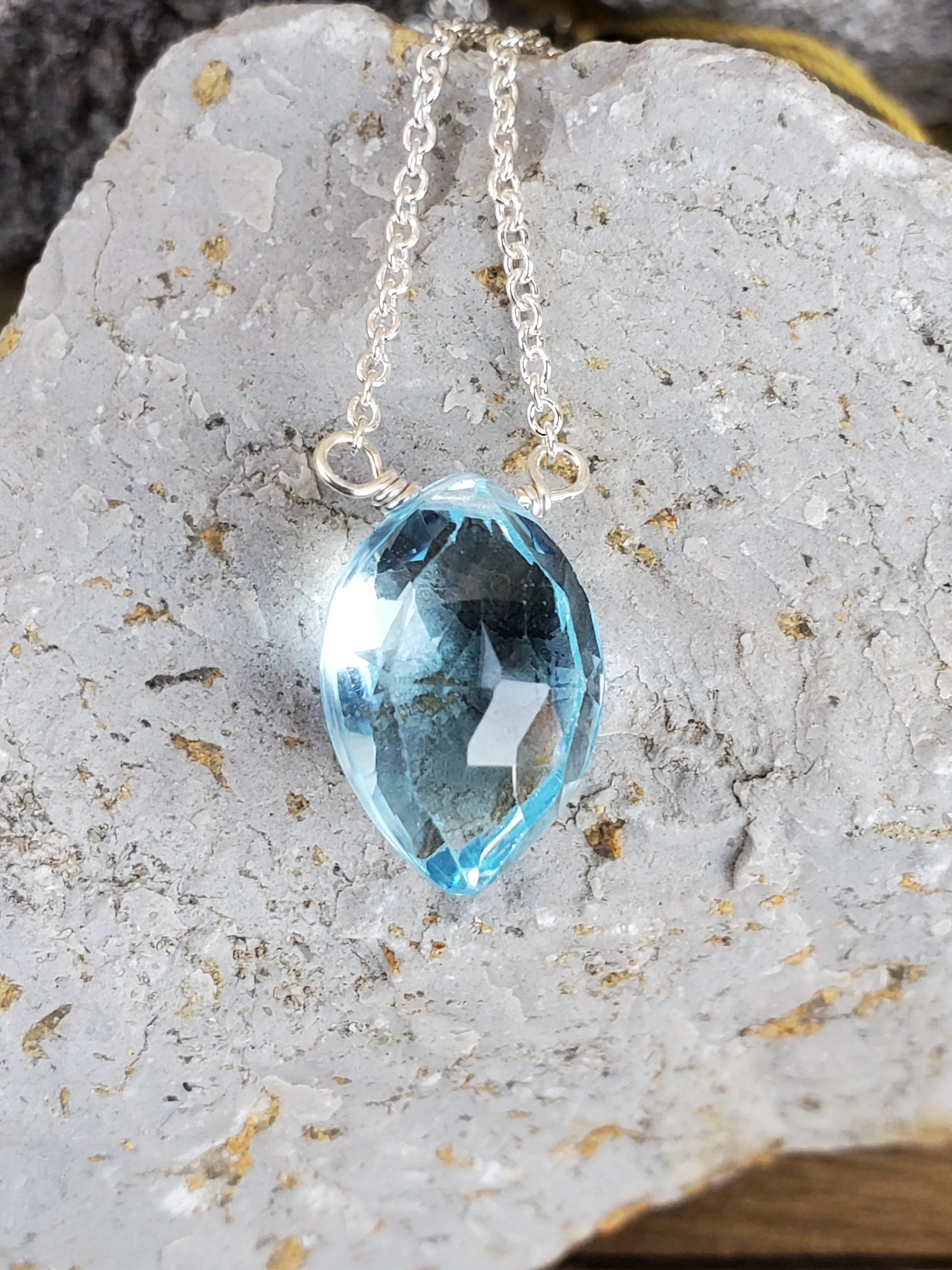 December Birthstone Sterling Silver Necklace (Blue Topaz)