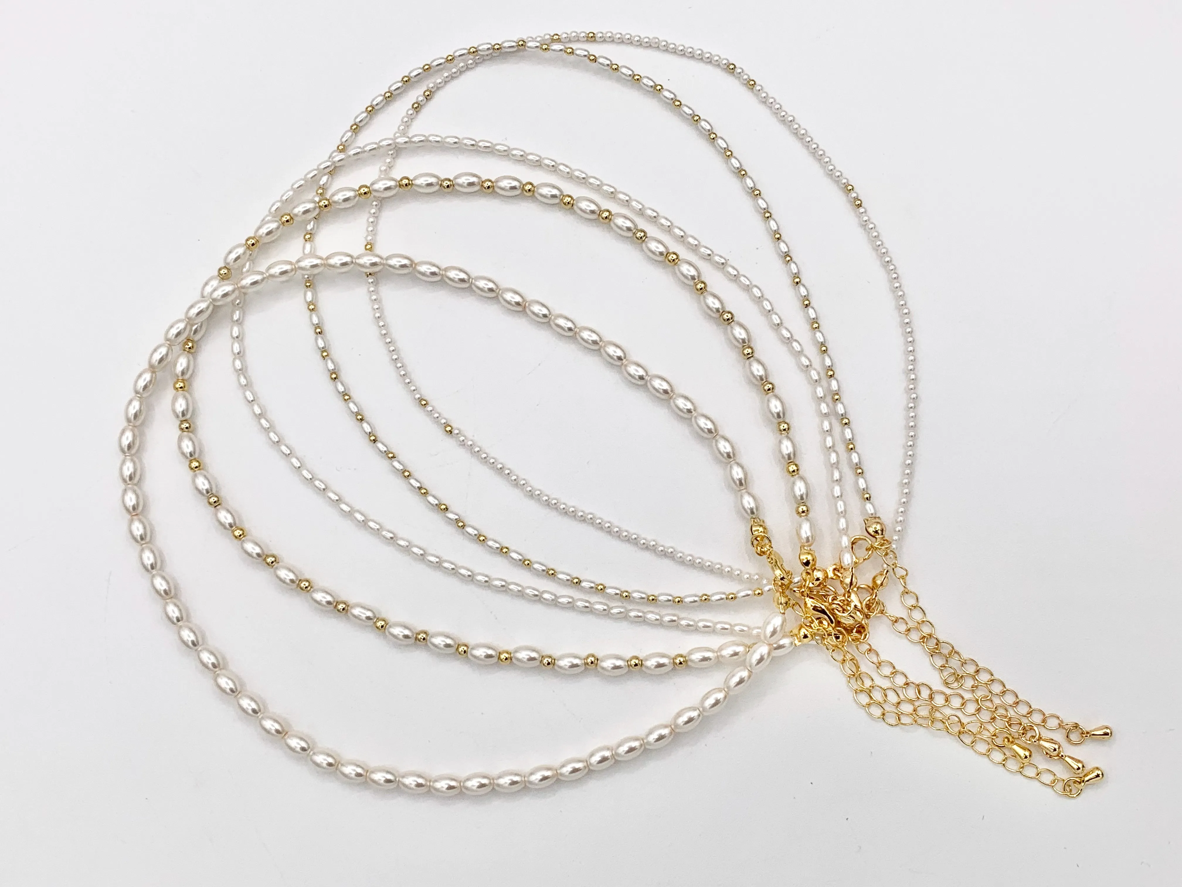 Delicate Dainty Minimalist Pearl Finished Necklace with Gold Plated Copper Spacer Beads and Clasps 14.5" Price For 1 Necklace