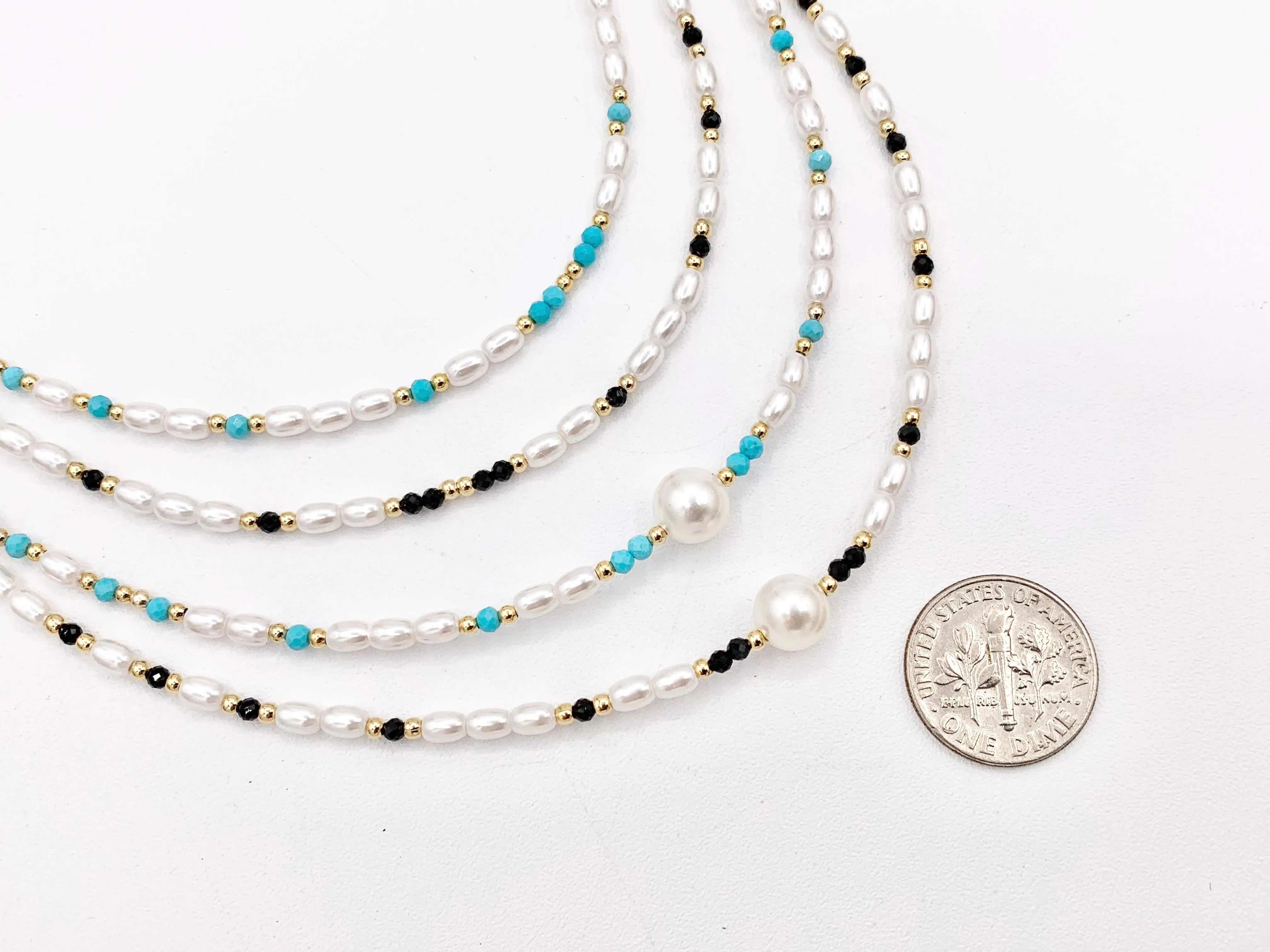 Delicate Magnesite and Black Spinel Stone With Mother of Pearl Beaded Chokers 18K Gold Plated Copper Cute Choker Finished Necklace 16"