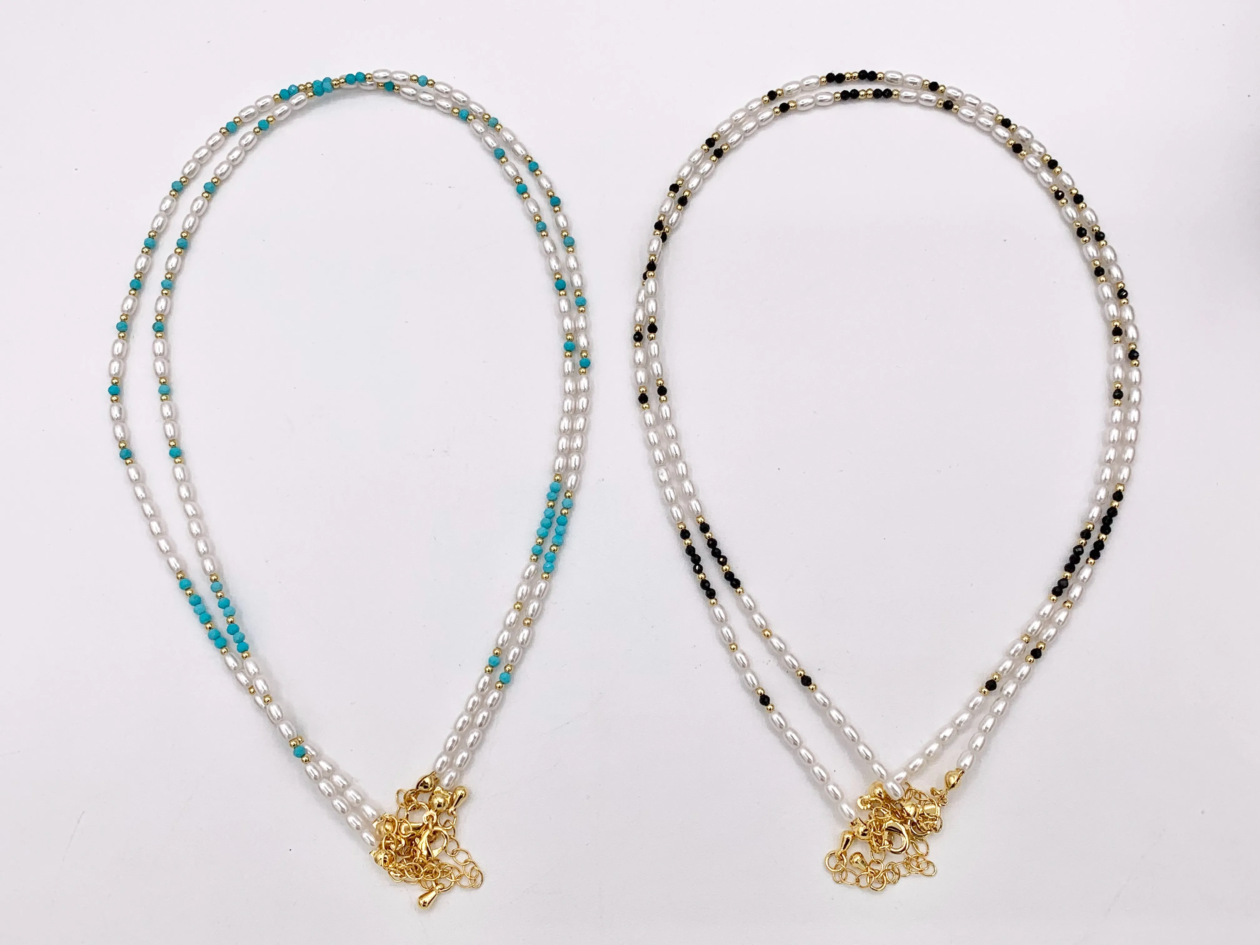 Delicate Magnesite and Black Spinel Stone With Mother of Pearl Beaded Chokers 18K Gold Plated Copper Cute Choker Finished Necklace 16"