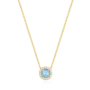 Diamond & Birthstone Necklace- March Aquamarine