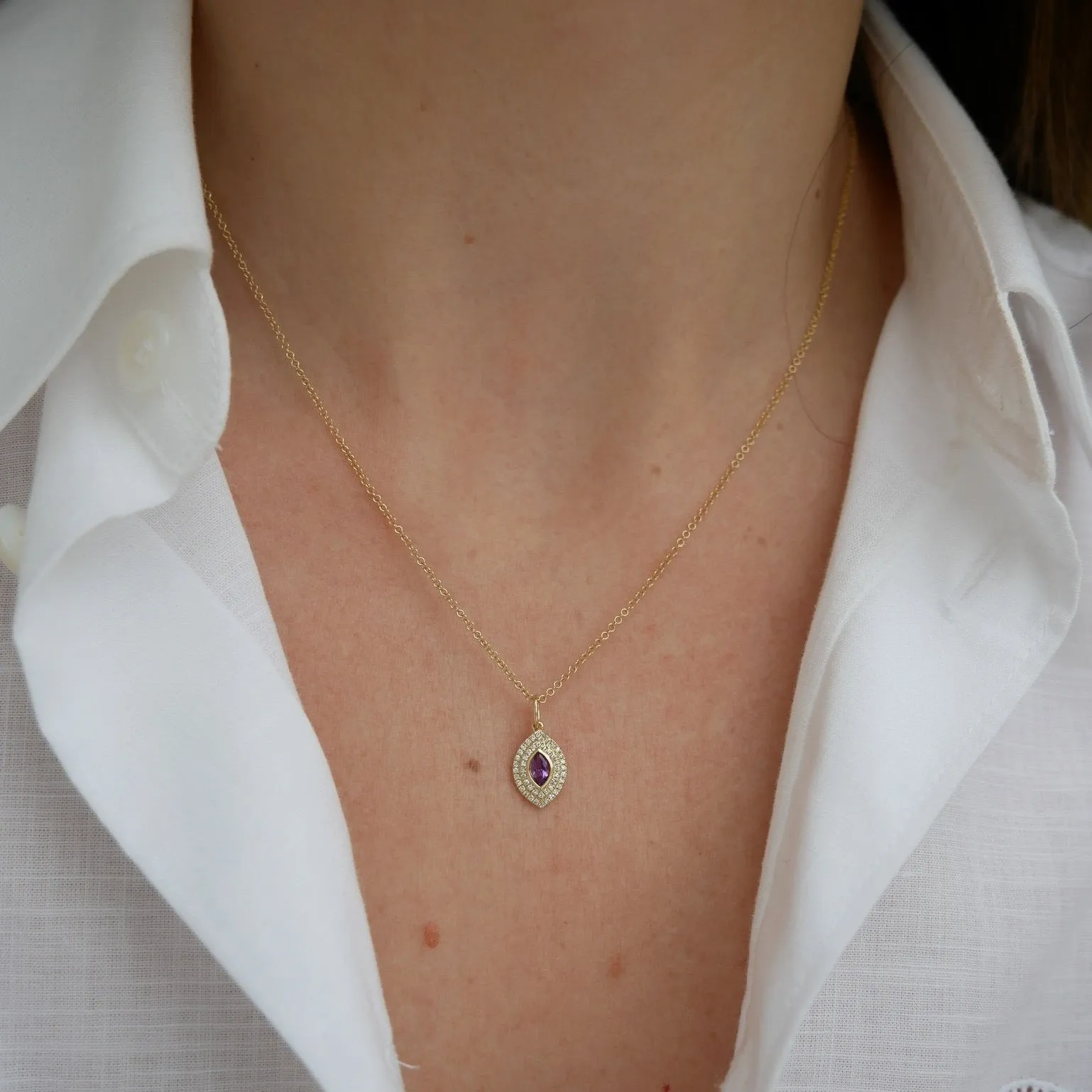 Diamond & Marquise Amethyst Gem Necklace