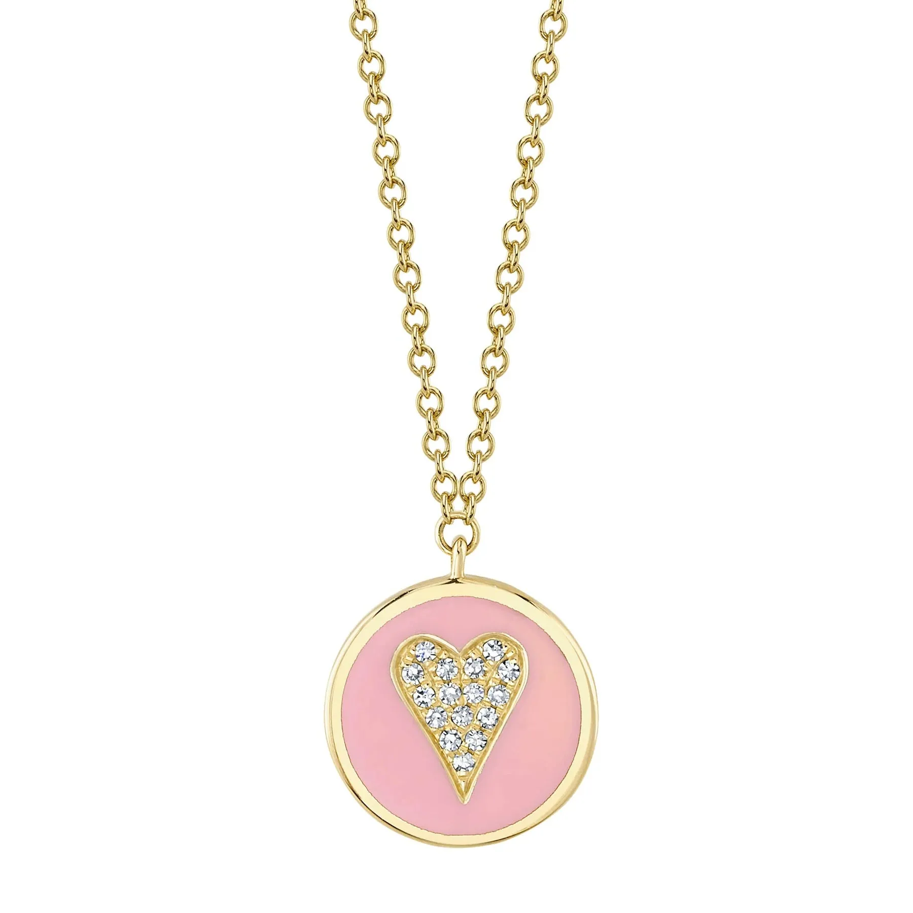Diamond & Pink Enamel Heart Necklace