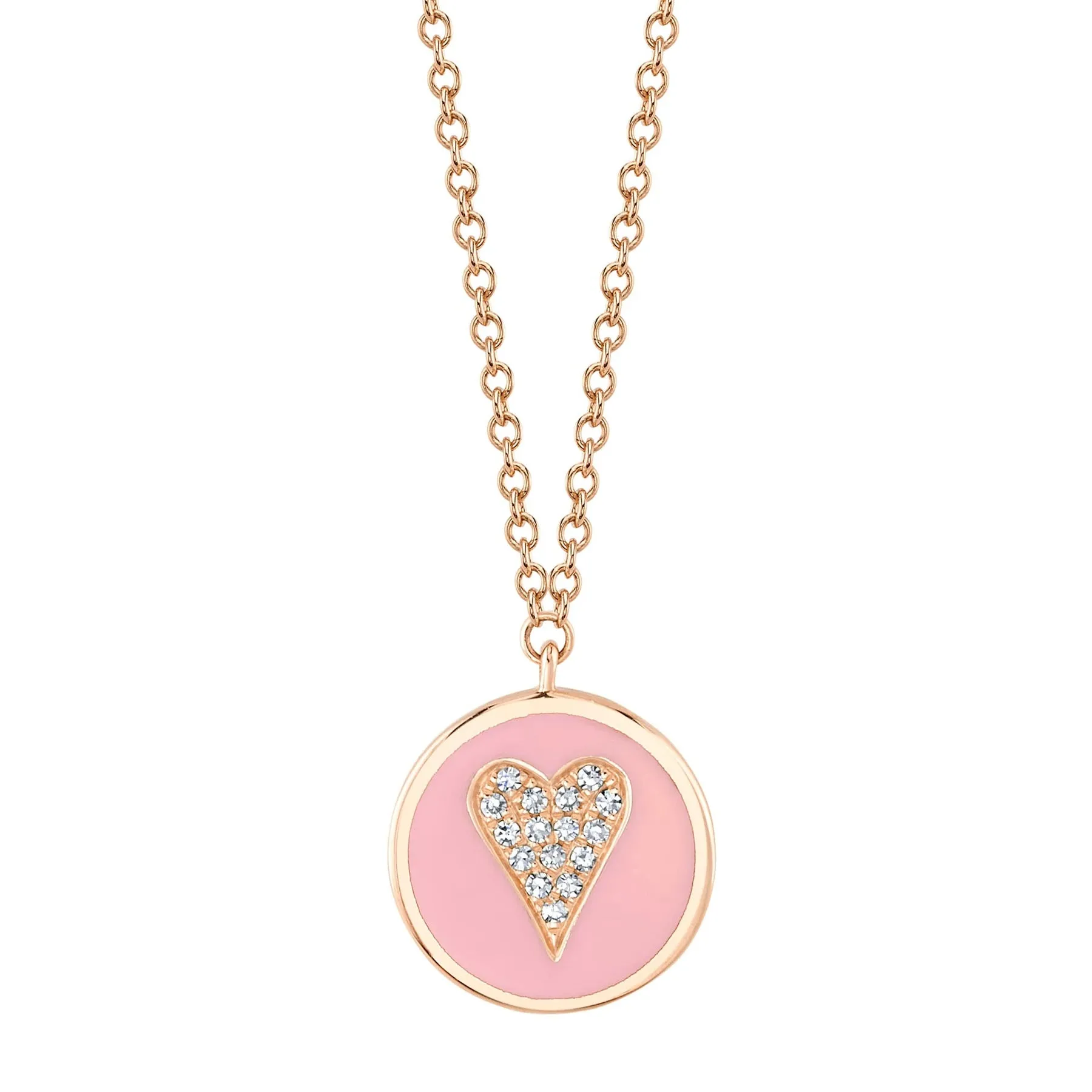 Diamond & Pink Enamel Heart Necklace