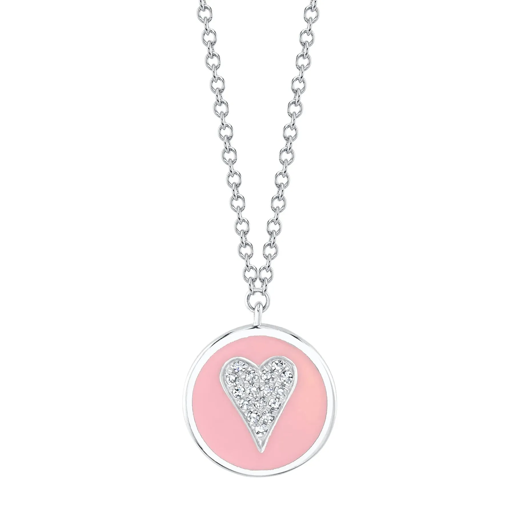 Diamond & Pink Enamel Heart Necklace