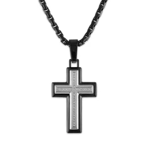 Diamond Black Cross Necklace 1/10 cttw with Black Ion Plated Stainless Steel Rolo Chain, 22"