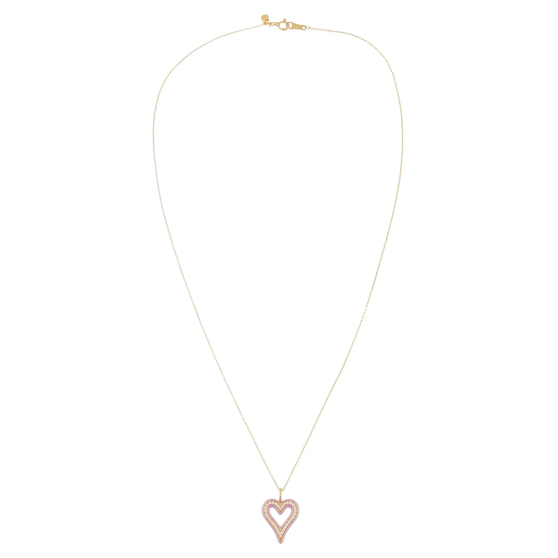 Diamond Enamel Heart Necklace 14K