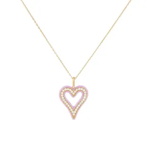 Diamond Enamel Heart Necklace 14K