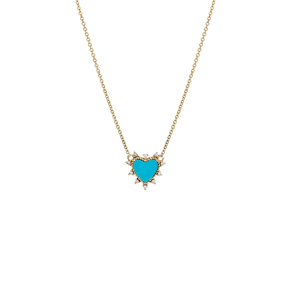 Diamond X Green Malachite Heart Necklace 14K