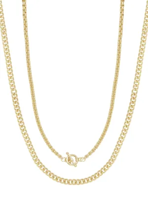 Double 18k Gold Plated Mixed Chain Necklace Set
