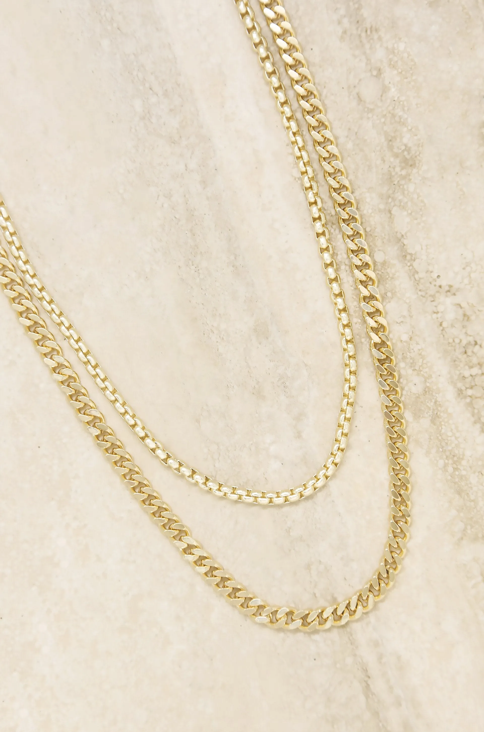 Double 18k Gold Plated Mixed Chain Necklace Set