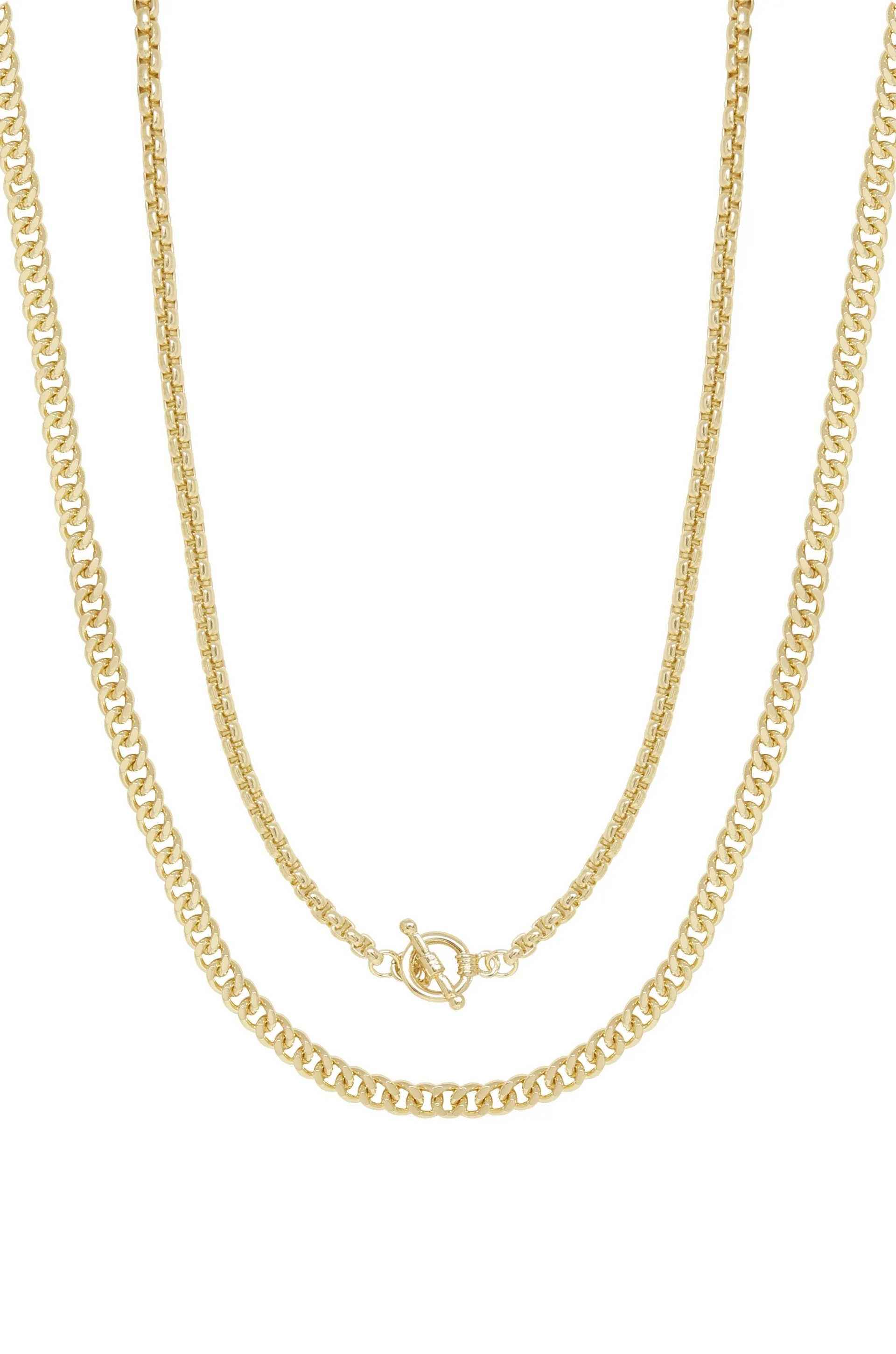 Double 18k Gold Plated Mixed Chain Necklace Set