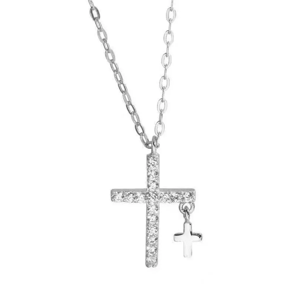 Double Cross Pendant Necklace – Crystal Acrylic Layered Jewelry