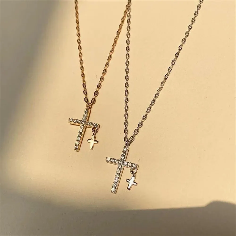 Double Cross Pendant Necklace – Crystal Acrylic Layered Jewelry