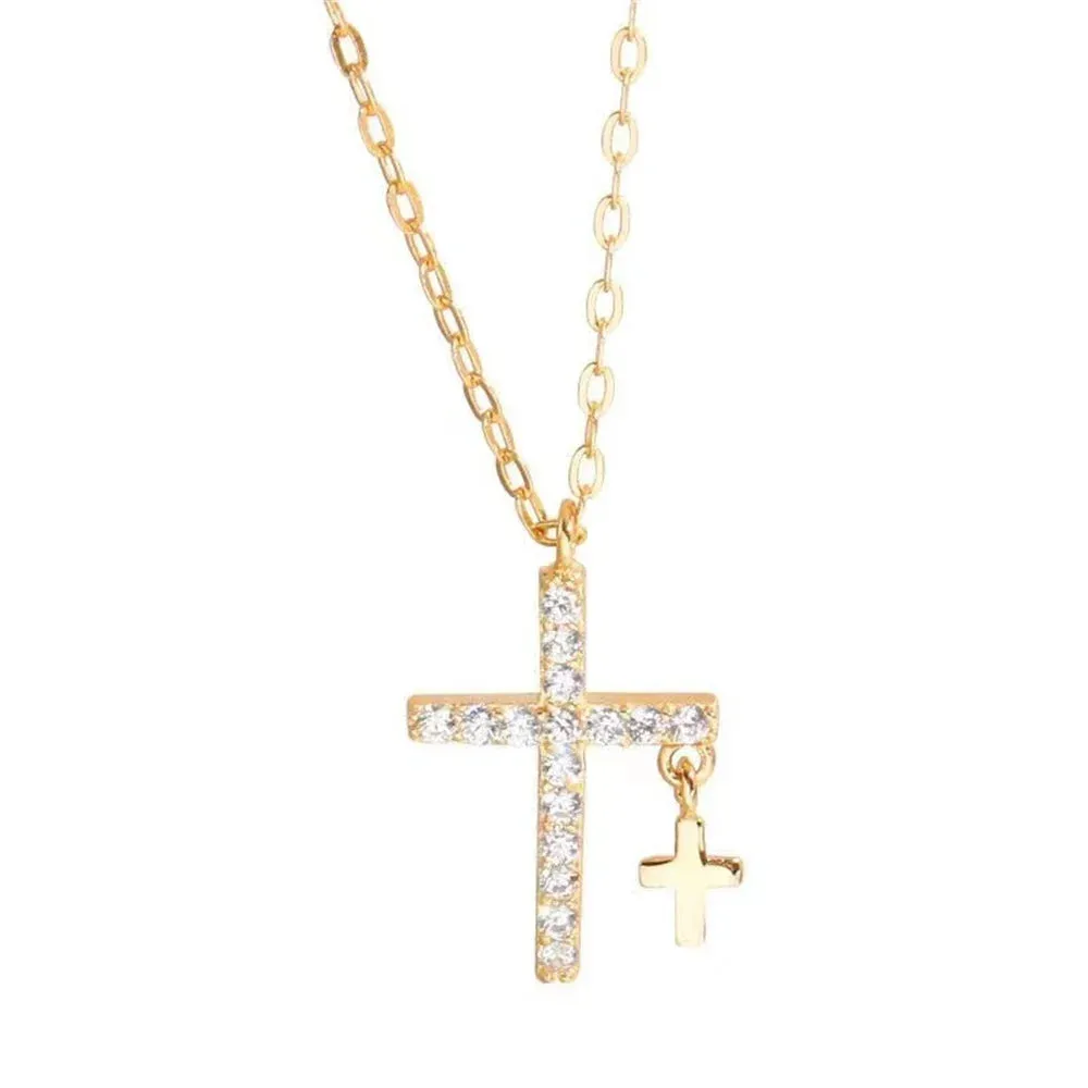 Double Cross Pendant Necklace – Crystal Acrylic Layered Jewelry