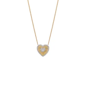 Double Diamond Ridged Heart Necklace 14K