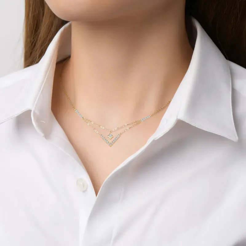 Double Layer V Necklace - Sterling Silver