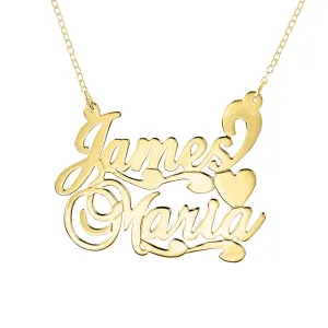 Double Name and Heart Nameplate Necklace