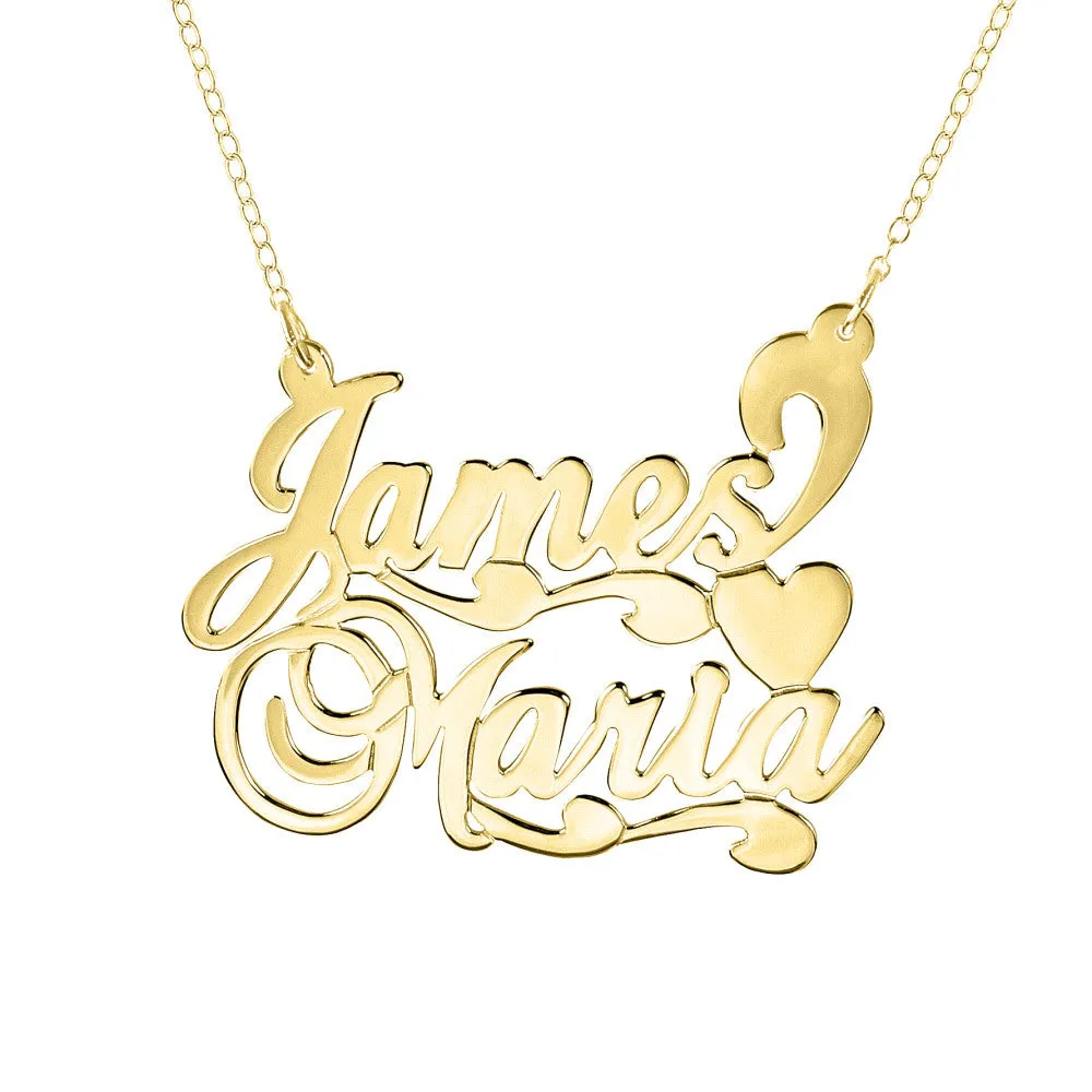 Double Name and Heart Nameplate Necklace