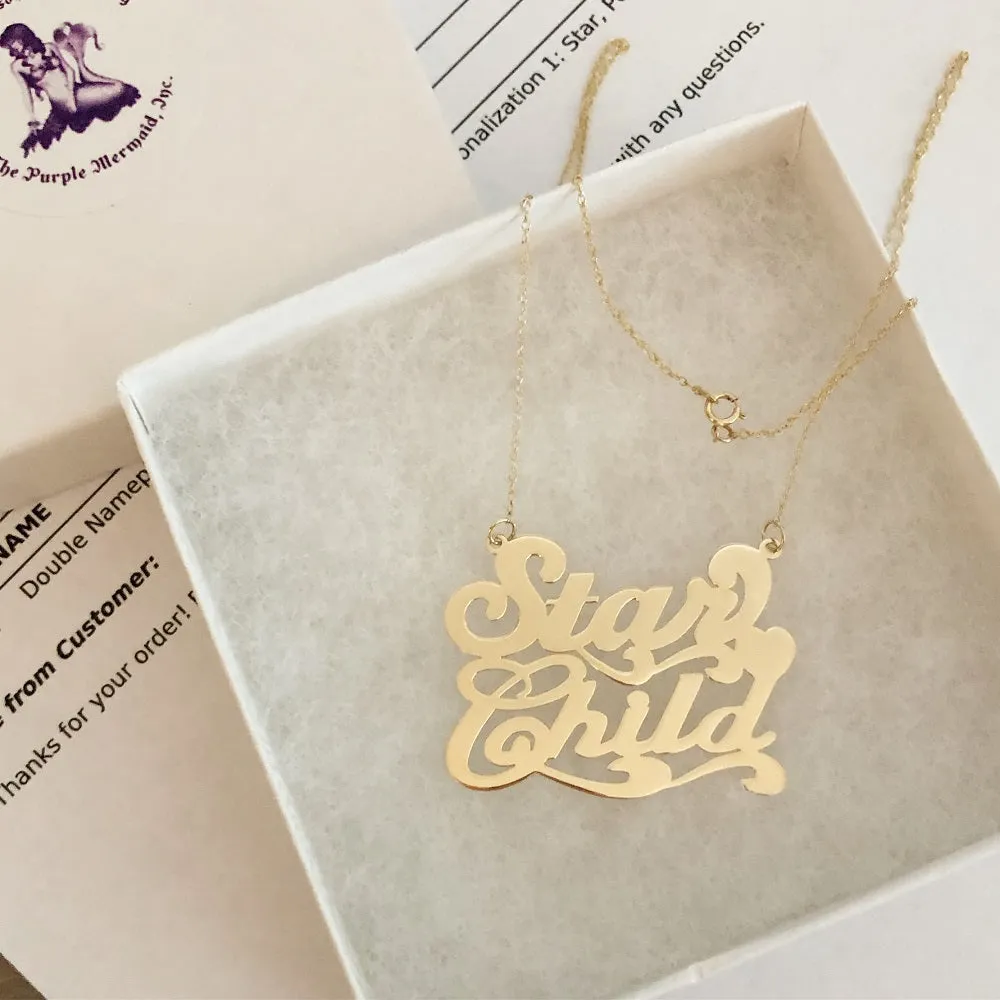 Double Name and Heart Nameplate Necklace