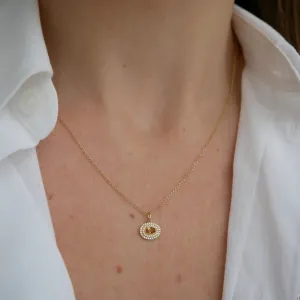 EF Collection Diamond and Oval Citrine Gem Necklace