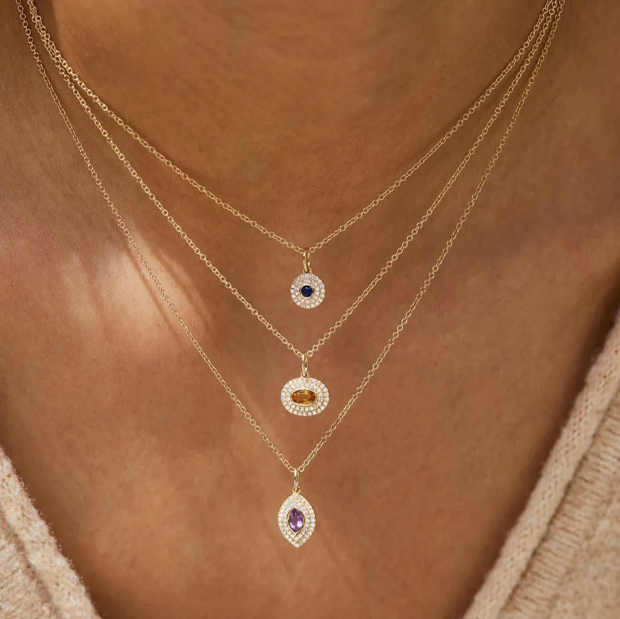 EF Collection Diamond and Oval Citrine Gem Necklace