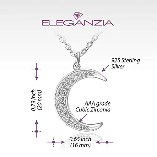 ELEGANZIA Crescent Moon Necklaces for Women Teens Girls Mom, Moon Pendant Sterling Silver Cubic Zirconia Minimalist Jewelry Gifts for Her