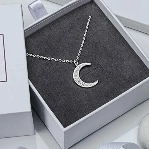 ELEGANZIA Crescent Moon Necklaces for Women Teens Girls Mom, Moon Pendant Sterling Silver Cubic Zirconia Minimalist Jewelry Gifts for Her