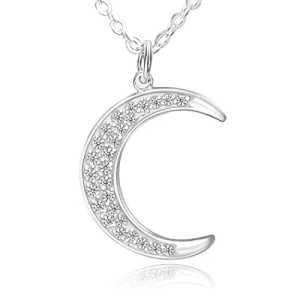 ELEGANZIA Crescent Moon Necklaces for Women Teens Girls Mom, Moon Pendant Sterling Silver Cubic Zirconia Minimalist Jewelry Gifts for Her