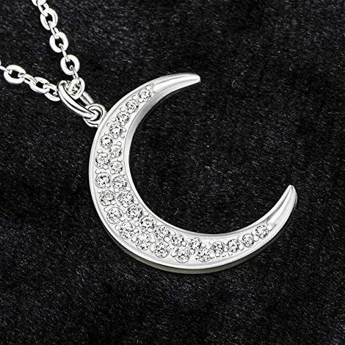 ELEGANZIA Crescent Moon Necklaces for Women Teens Girls Mom, Moon Pendant Sterling Silver Cubic Zirconia Minimalist Jewelry Gifts for Her
