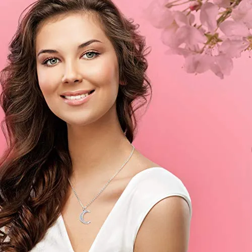 ELEGANZIA Crescent Moon Necklaces for Women Teens Girls Mom, Moon Pendant Sterling Silver Cubic Zirconia Minimalist Jewelry Gifts for Her