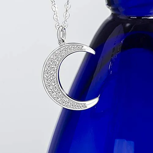 ELEGANZIA Crescent Moon Necklaces for Women Teens Girls Mom, Moon Pendant Sterling Silver Cubic Zirconia Minimalist Jewelry Gifts for Her