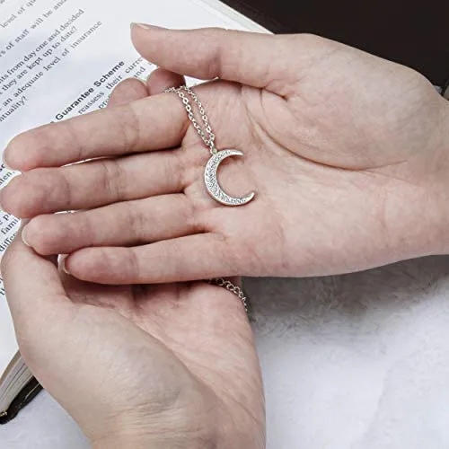 ELEGANZIA Crescent Moon Necklaces for Women Teens Girls Mom, Moon Pendant Sterling Silver Cubic Zirconia Minimalist Jewelry Gifts for Her