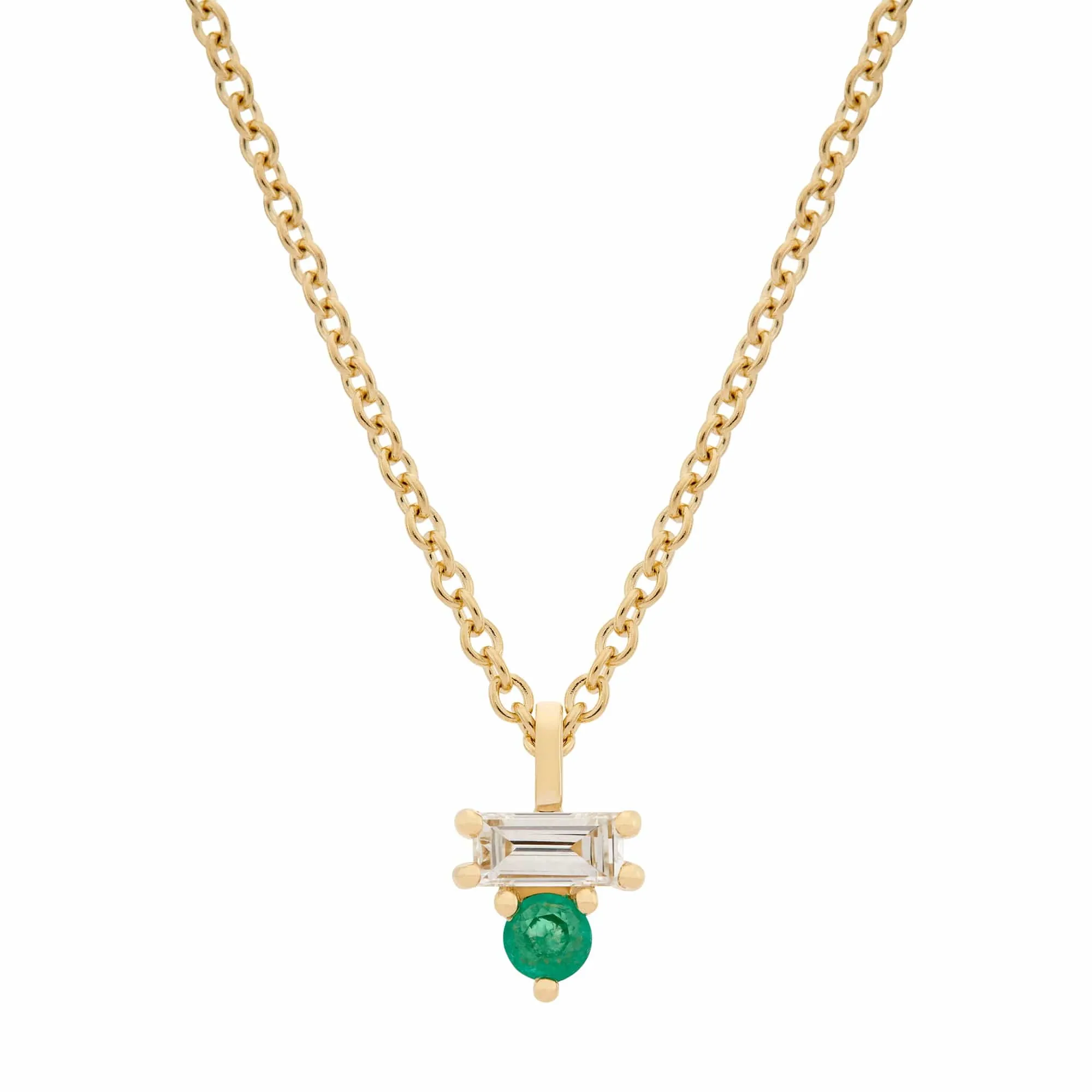 Emerald & Diamond Baguette Necklace