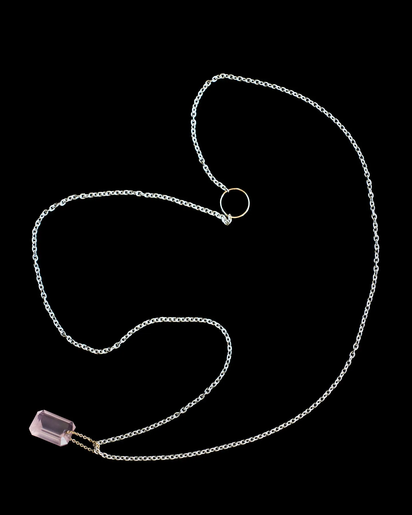 Emerald Cut Rose Quartz Love Energy Long Chain Necklace